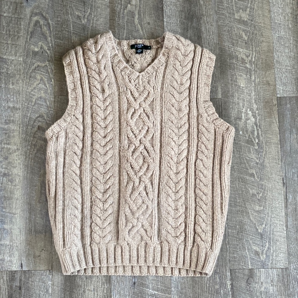J Crew Hand knit Tan Cable Knit Sweater Vest NWOT XL